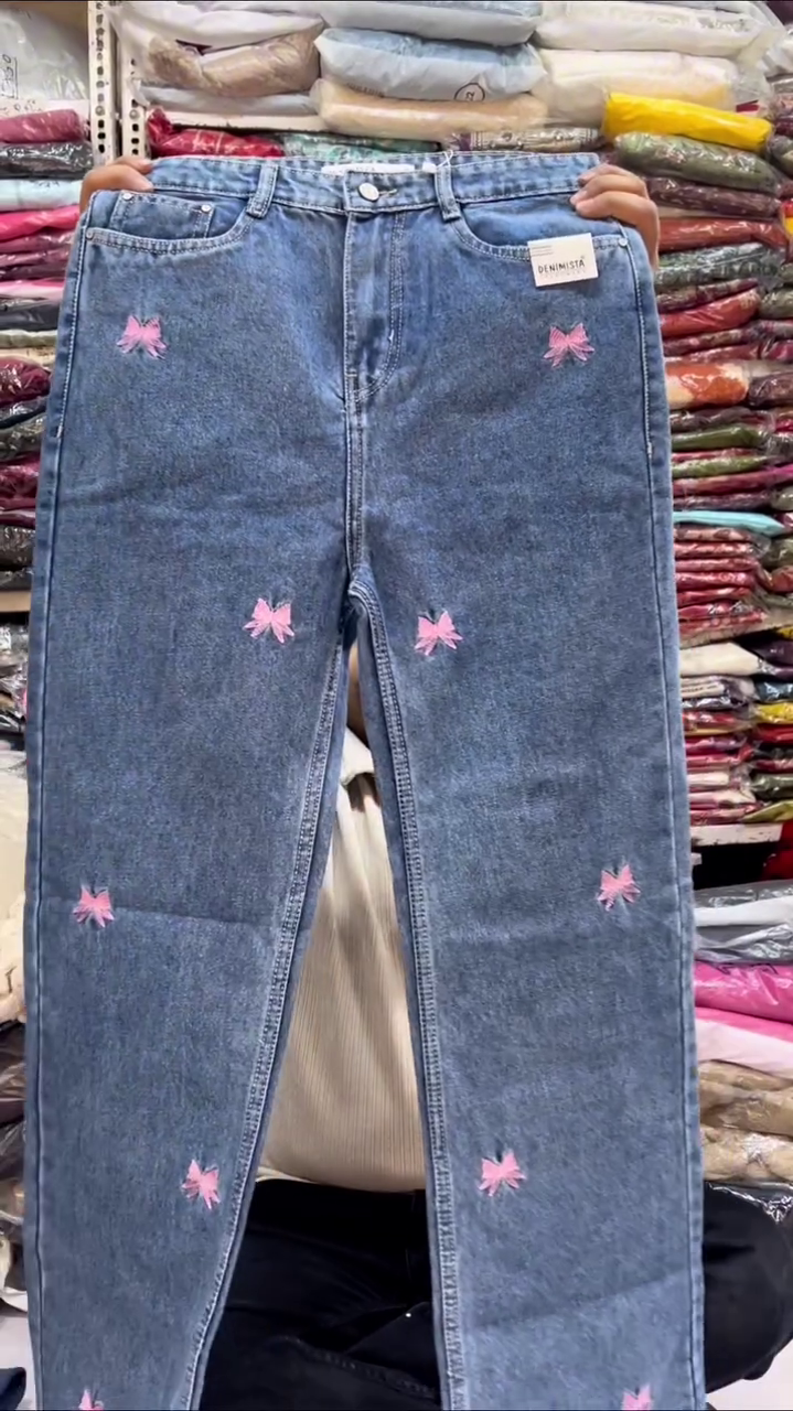 Women’s Premium Butterfly Embroidered Denim Jeans | Cute Aesthetic Streetwear Fit