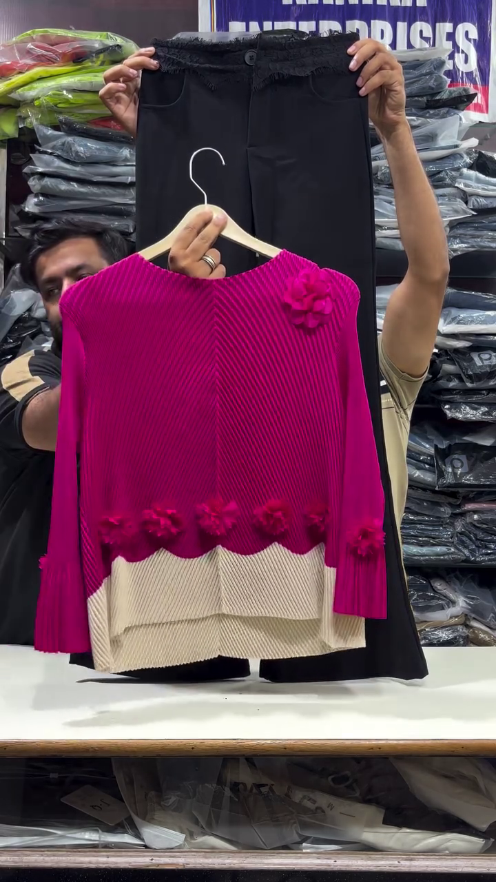 Rosé Elegance Pleated Top & Tailored Pants Co-Ord Set – Grace Meets Modern Style