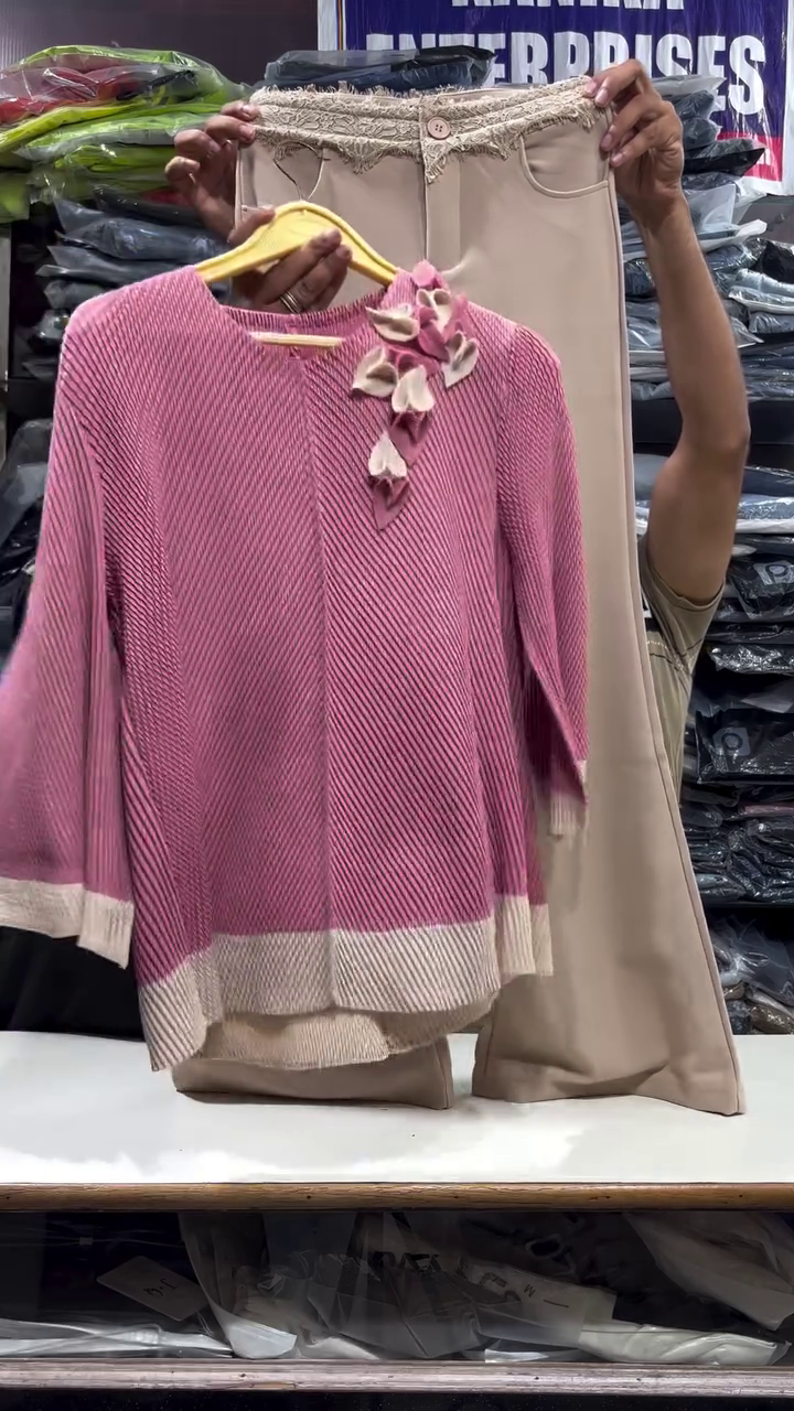 Rosé Elegance Pleated Top & Tailored Pants Co-Ord Set – Grace Meets Modern Style