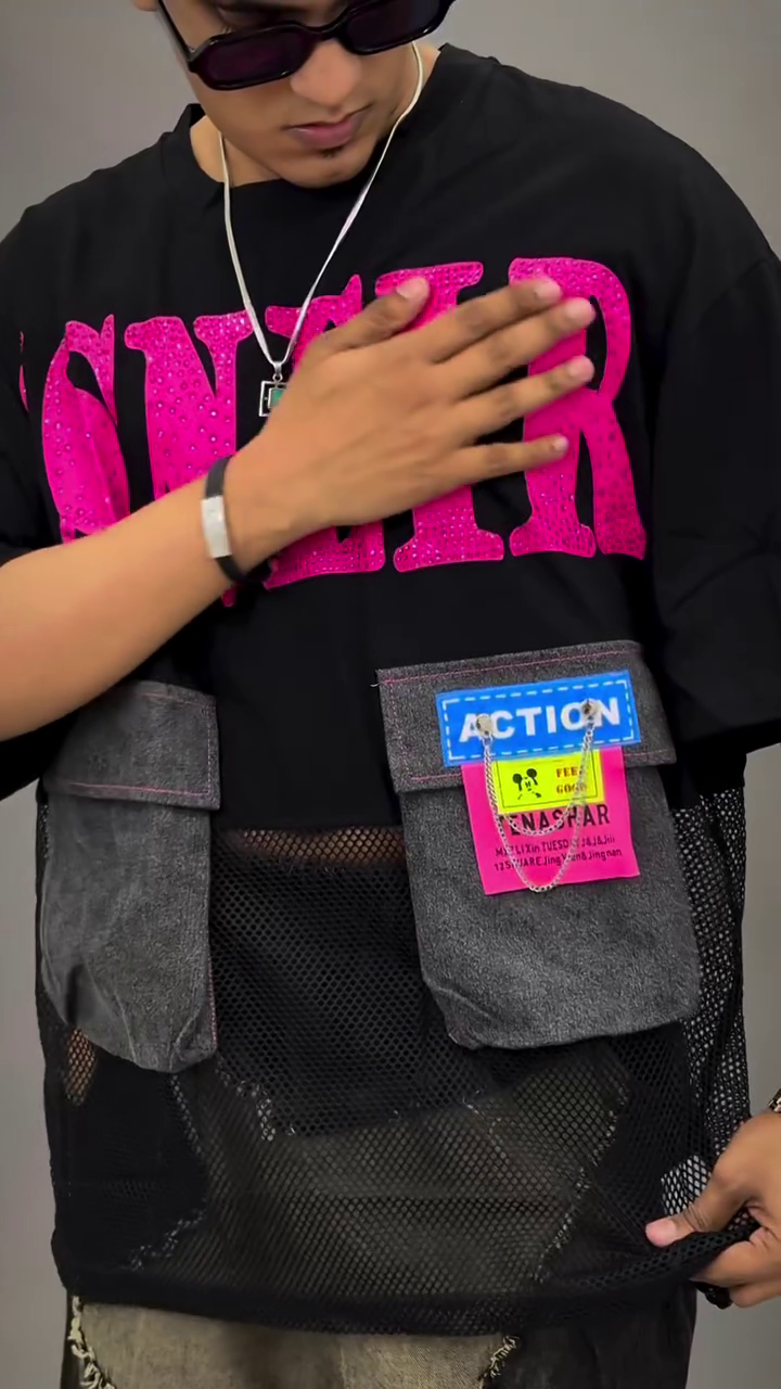 Cargo Mesh Oversized T-Shirt 🖤