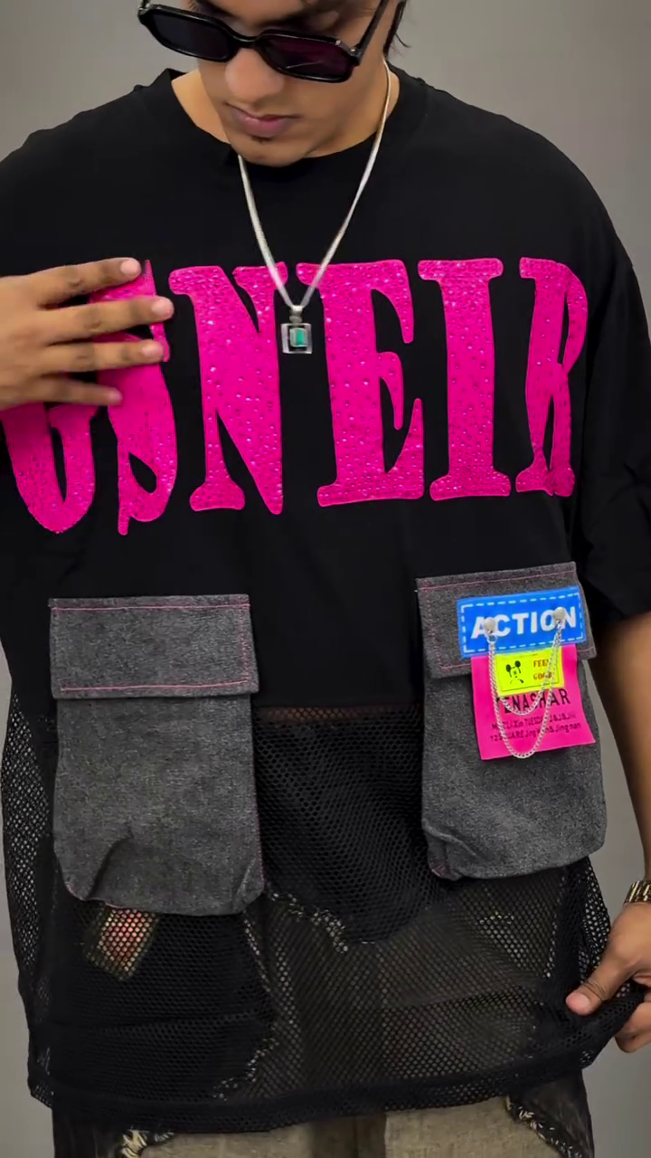 Cargo Mesh Oversized T-Shirt 🖤