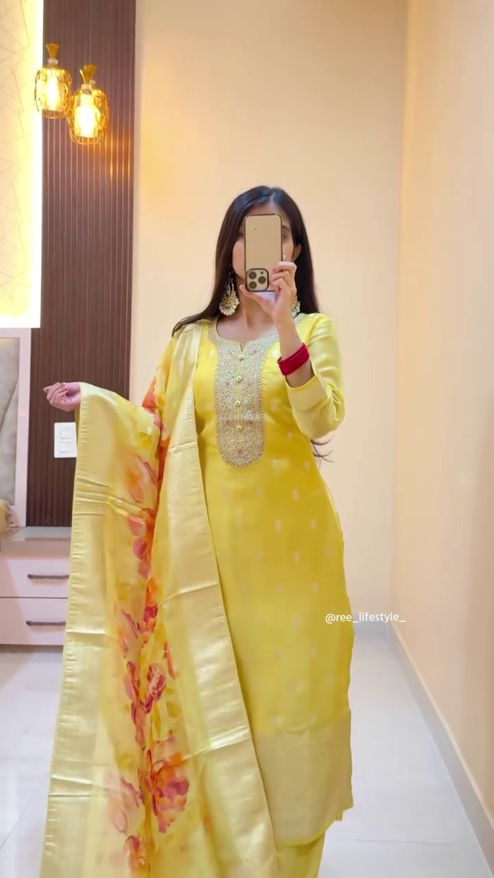 Elegant Brown Floral Ethnic Suit with Dupatta