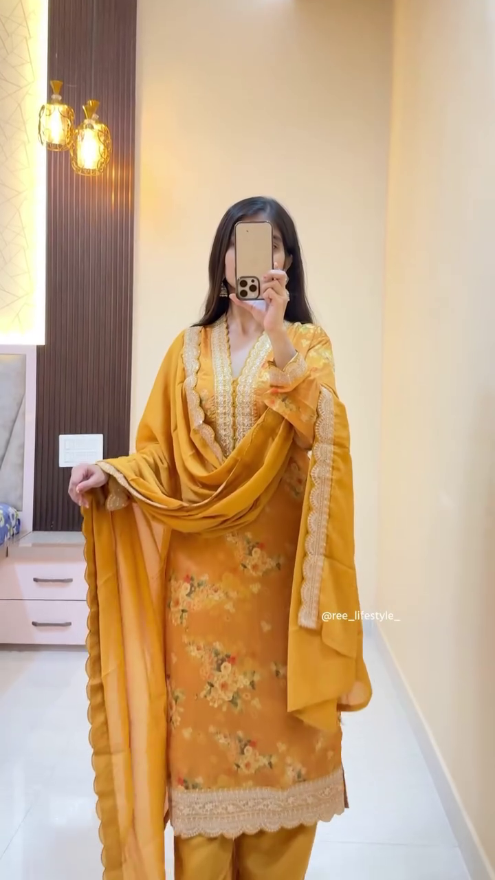 Elegant Brown Floral Ethnic Suit with Dupatta