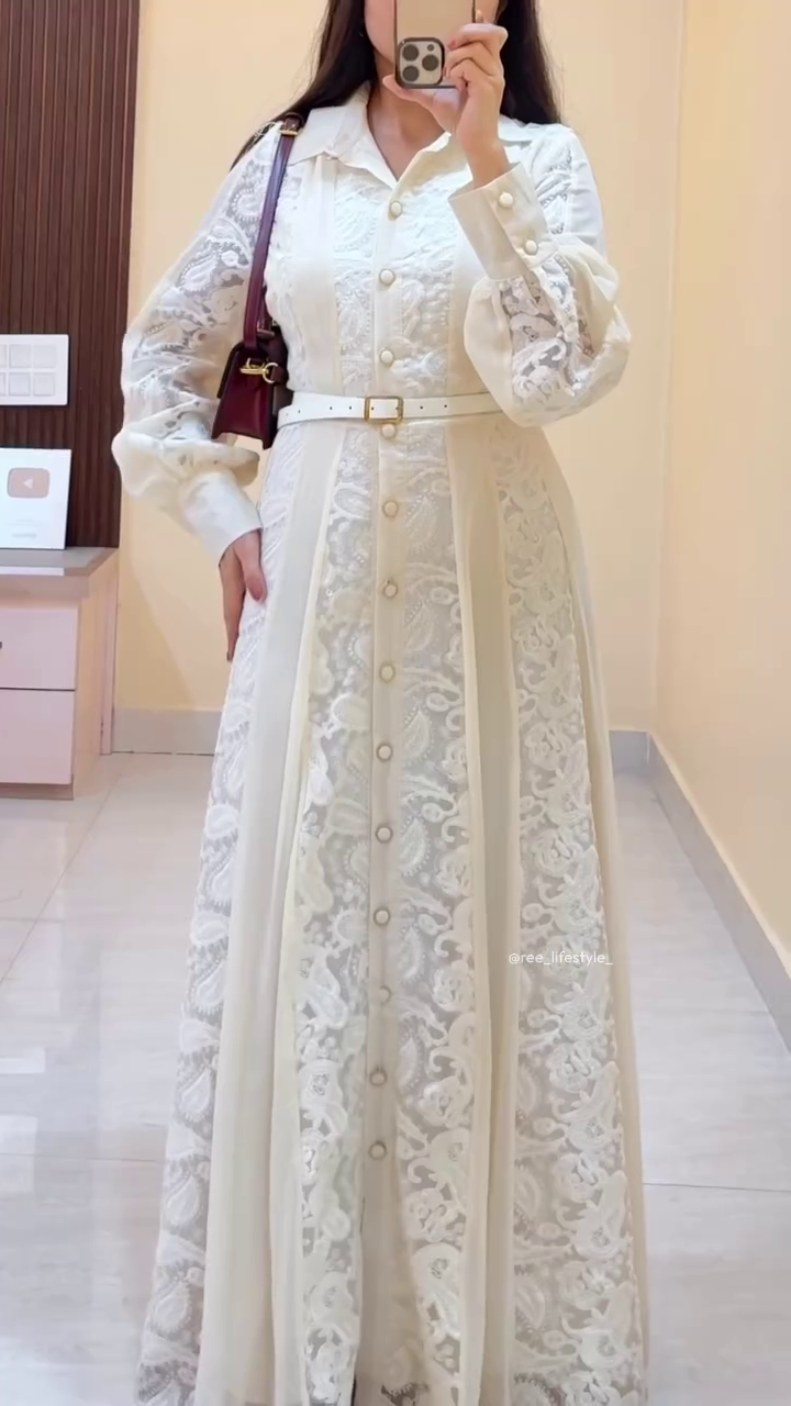 Elegant White Lace Button-Down Dress