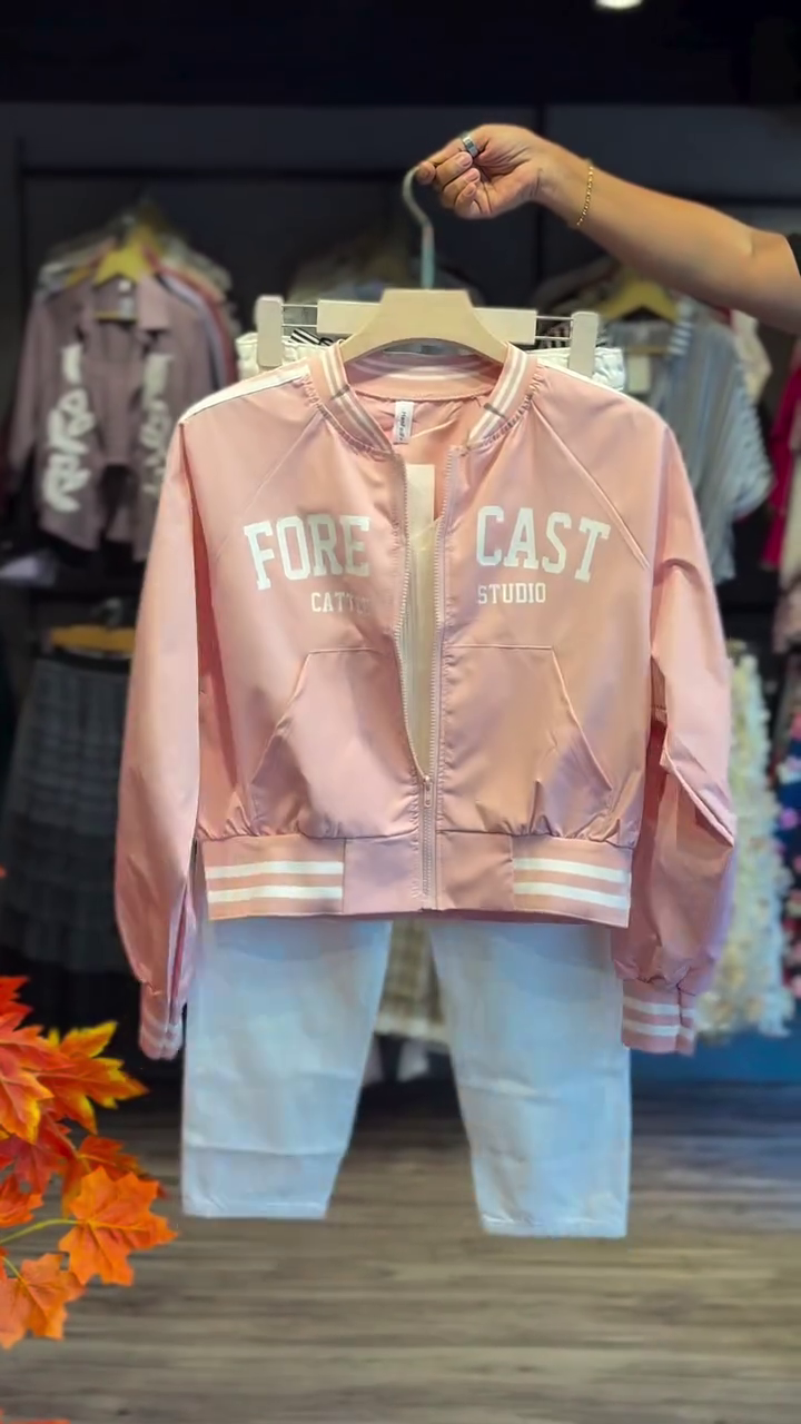 Pink Casual Jacket with White Pants
