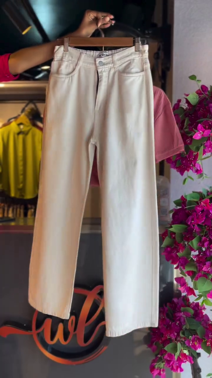 Textured Pink Top with White Wide-Leg Pants