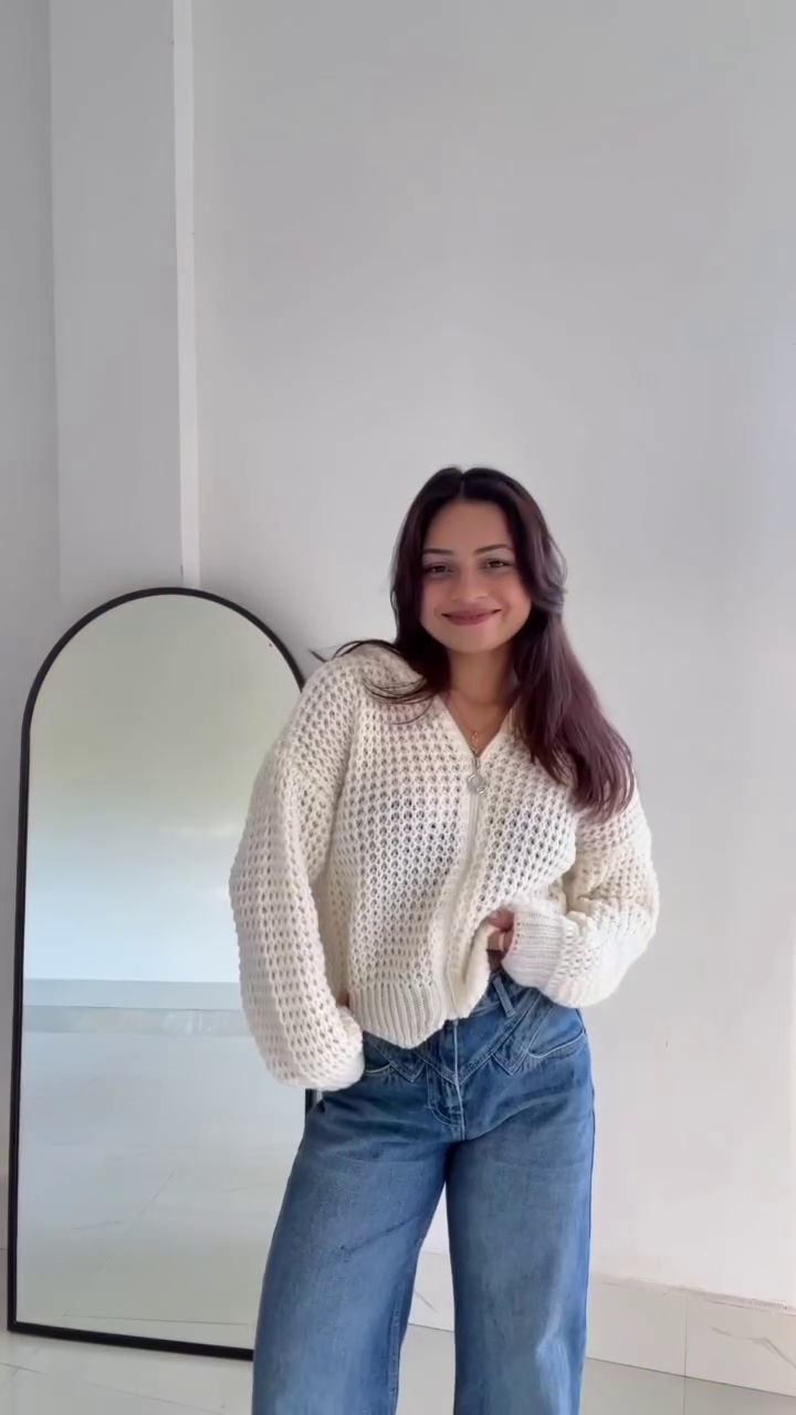 Cozy Cream Knit Sweater with Blue Jeans