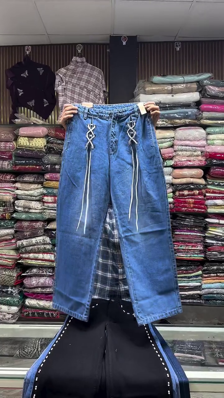 Blue Denim with Front Lace-Up Detail