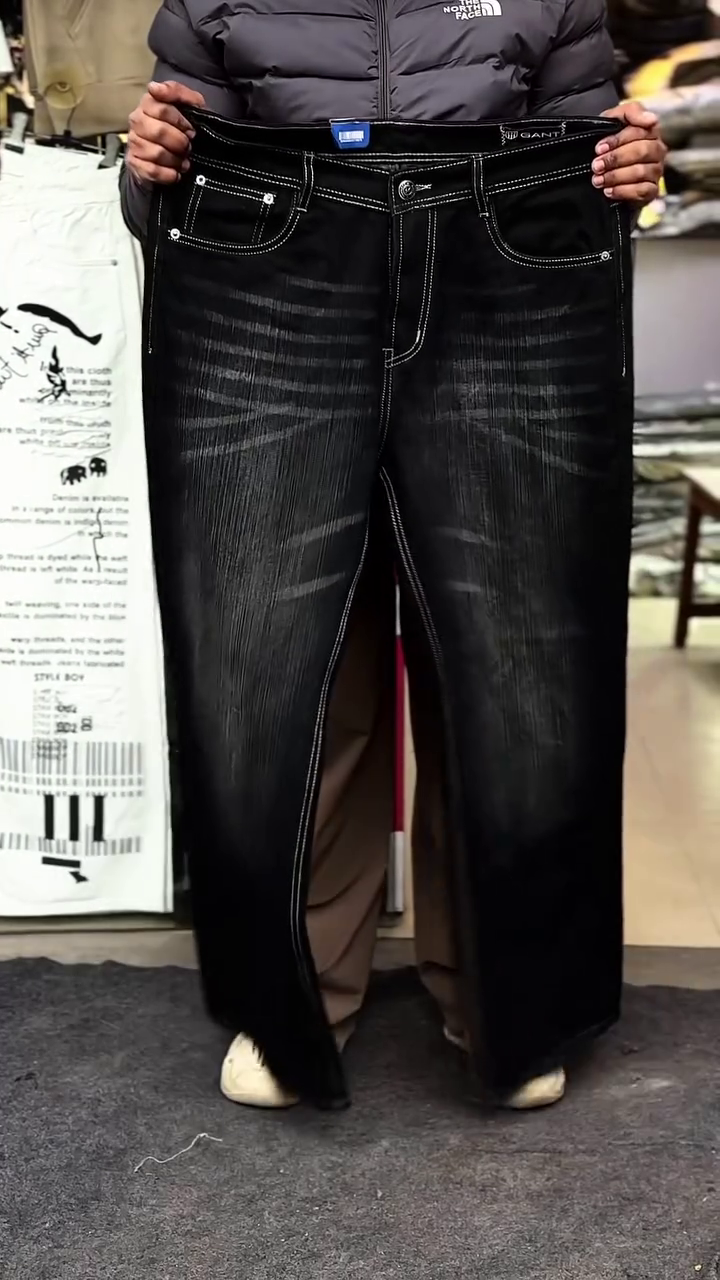 Black Distressed Wide-Leg Jeans