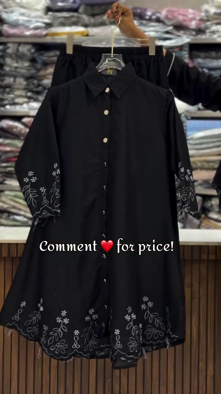 Navy Blue Embroidered Button-Down Dress