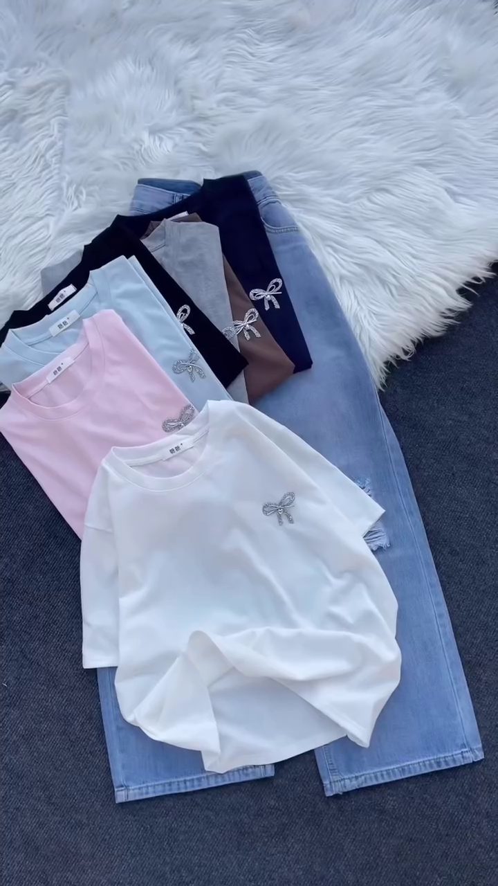 Bow Embellished Cotton T-Shirts