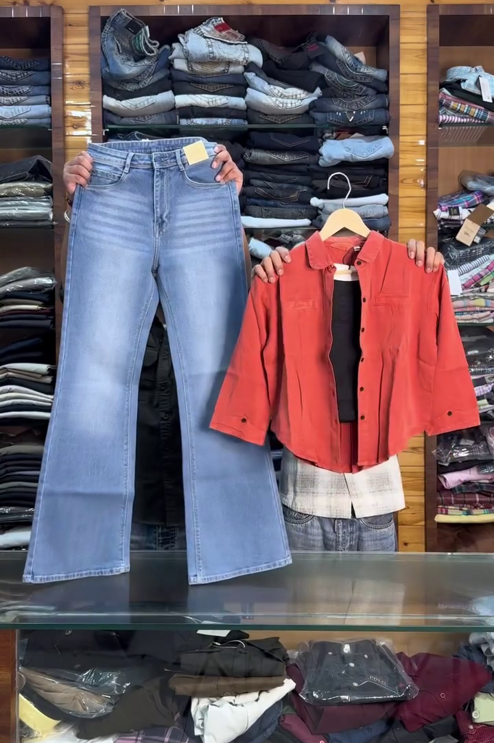 Black Bootcut Jeans Paired with Mustard Casual Shirt and Inner Layer