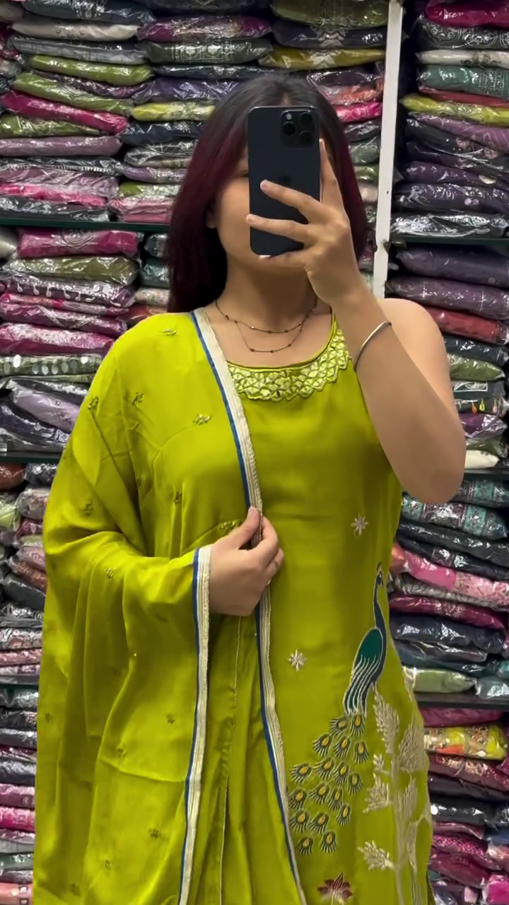 Elegant Lime Green Embroidered Ethnic Suit with Dupatta for Women