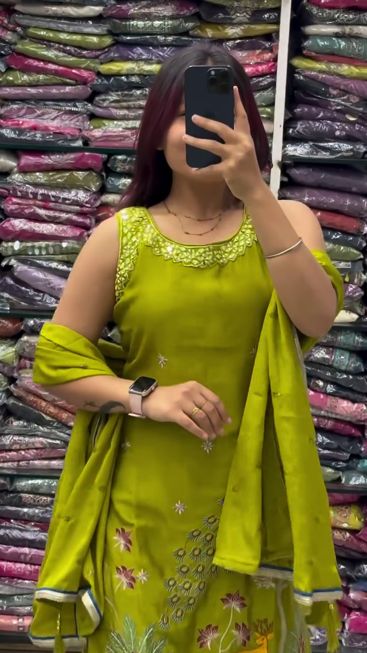 Elegant Lime Green Embroidered Ethnic Suit with Dupatta for Women