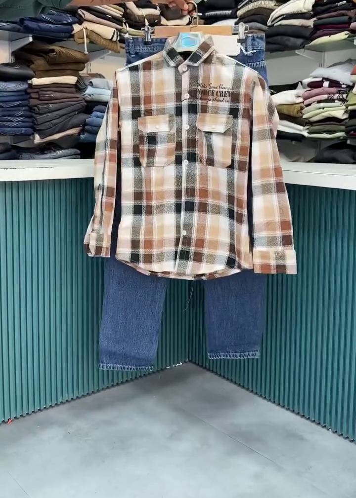 Black & White Check Shirt with White Pants