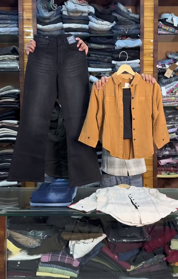 Black Bootcut Jeans Paired with Mustard Casual Shirt and Inner Layer