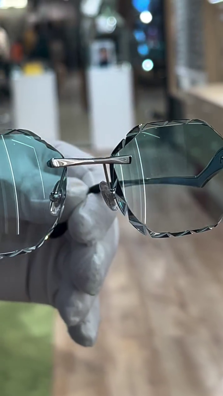 Luxury Rimless Designer Sunglasses with Crystal-Cut Lenses