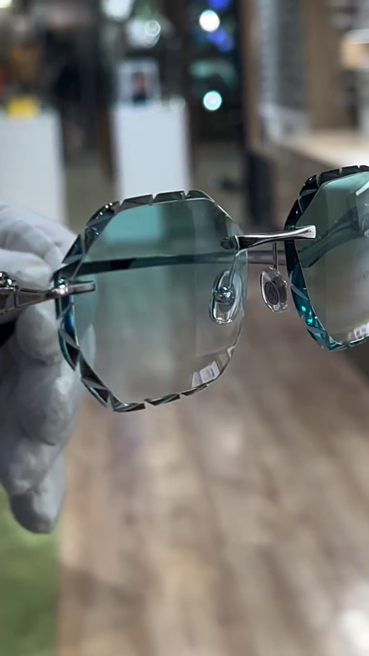 Luxury Rimless Designer Sunglasses with Crystal-Cut Lenses