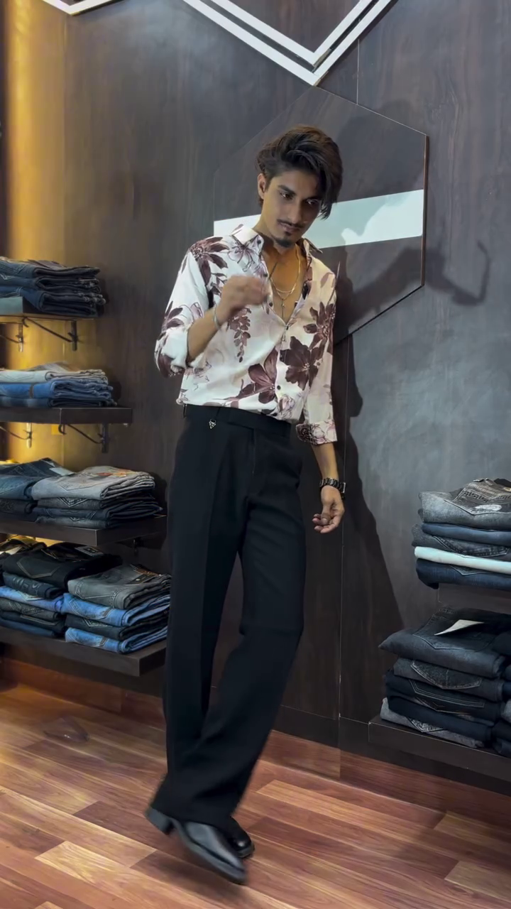 Modern Floral Shirt with Black Formal Pants