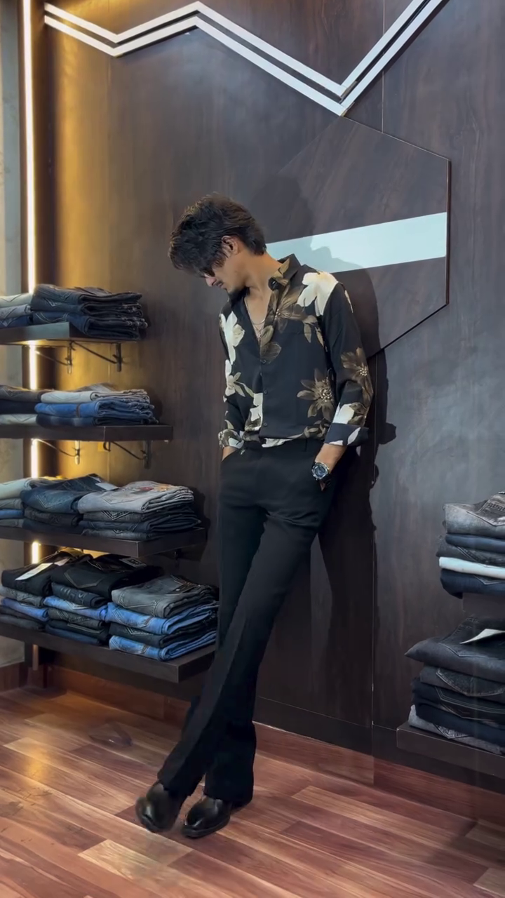 Modern Floral Shirt with Black Formal Pants