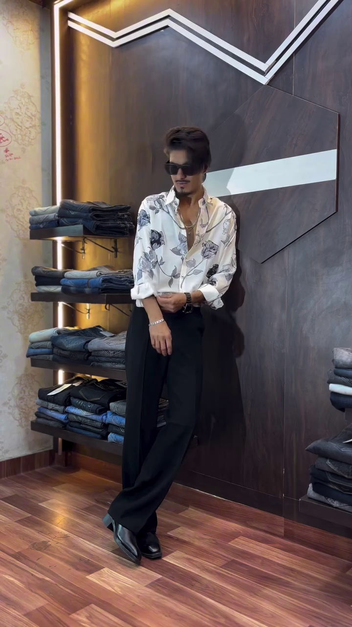 Modern Floral Shirt with Black Formal Pants