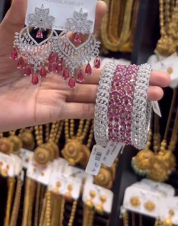 Elegant Silver and Ruby Stone Jewelry Set