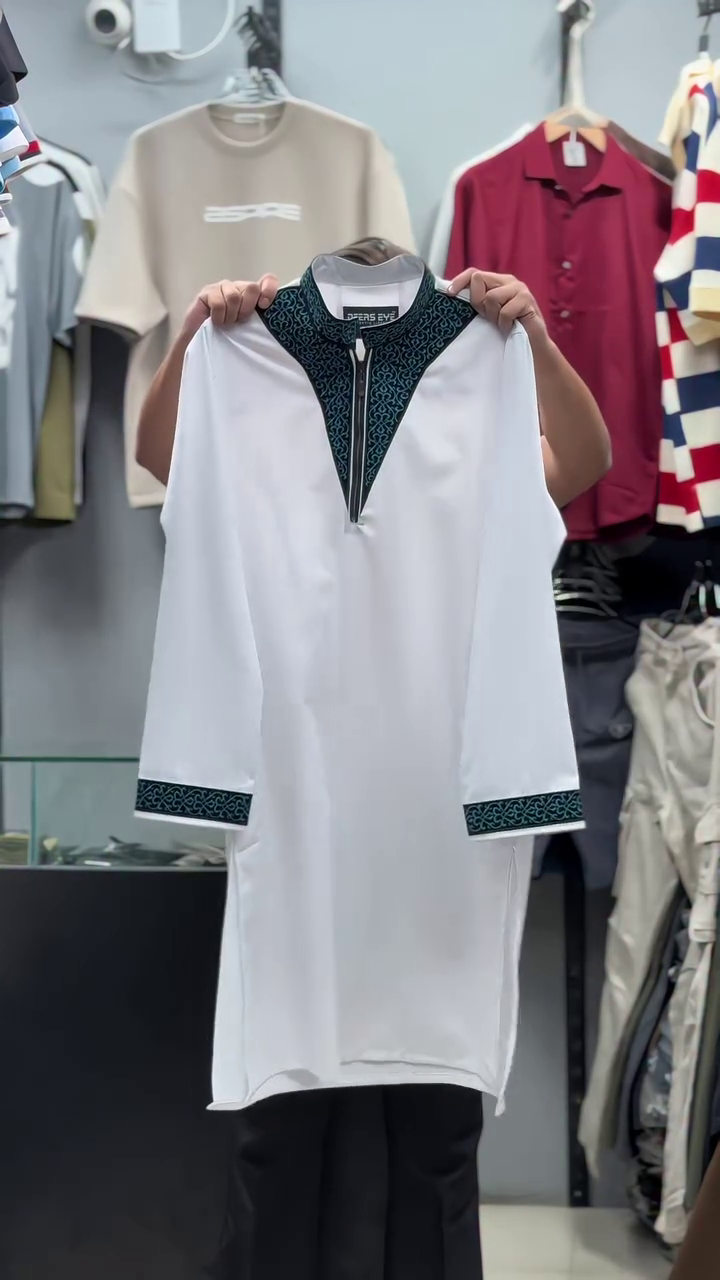 Elegant White Kurta with Designer Embroidered Collar