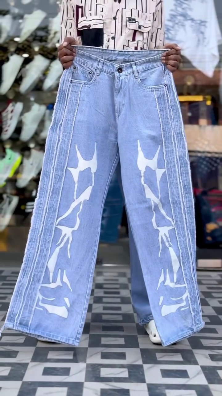 Modern Light Blue Graphic Denim Jeans with Bold Streetwear Aesthetic
