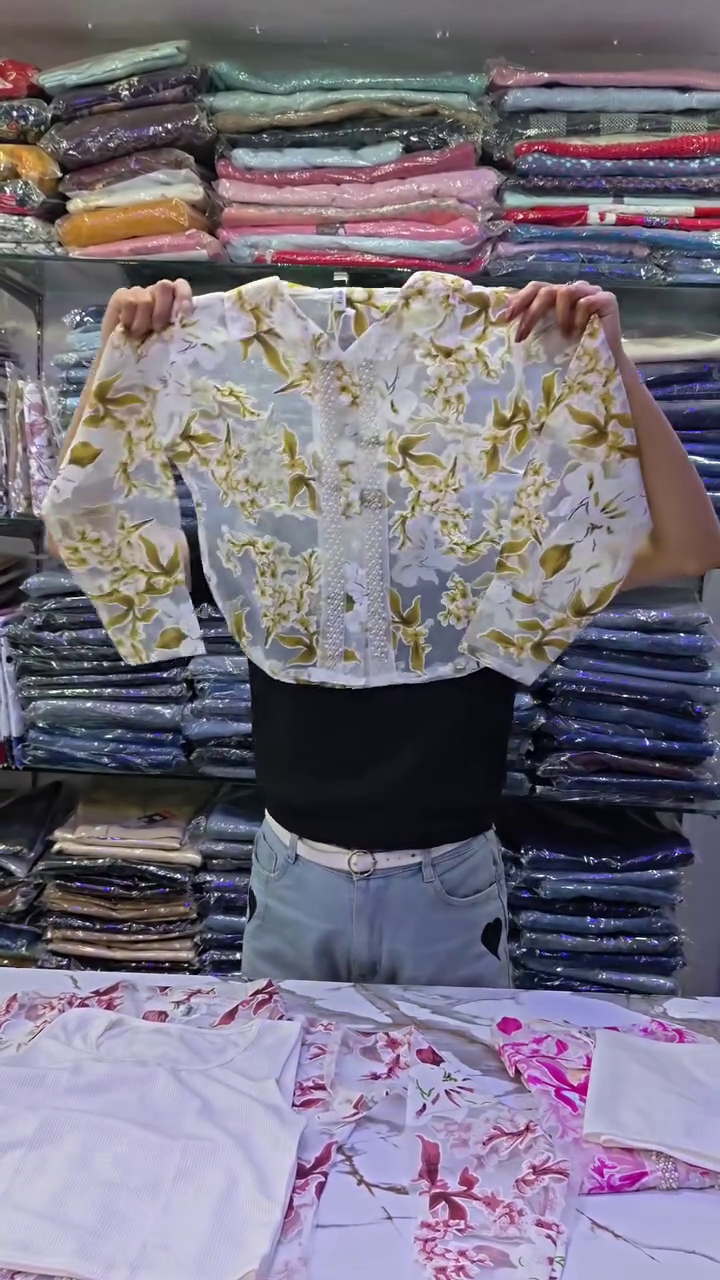 Elegant Pink Floral Printed Sheer Crop Top with Feminine Contemporary Style