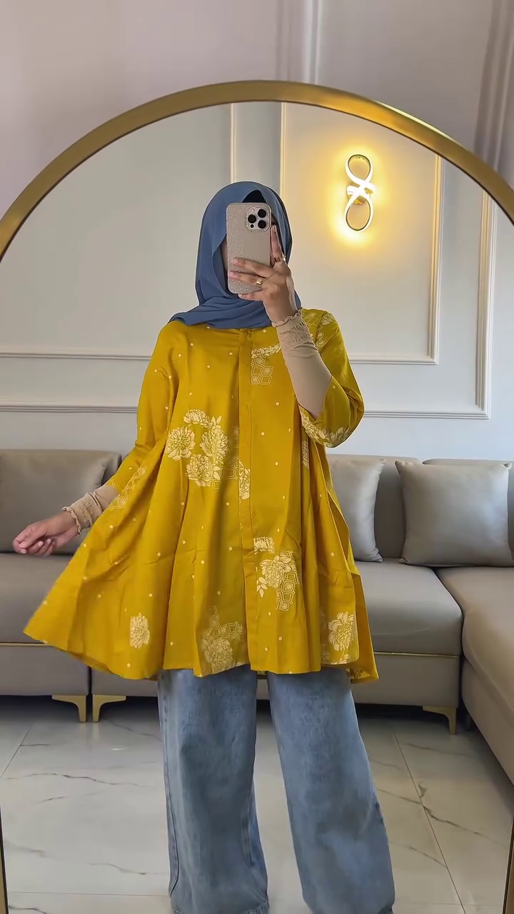 Mustard Yellow Floral Printed A-Line Kurti for Women