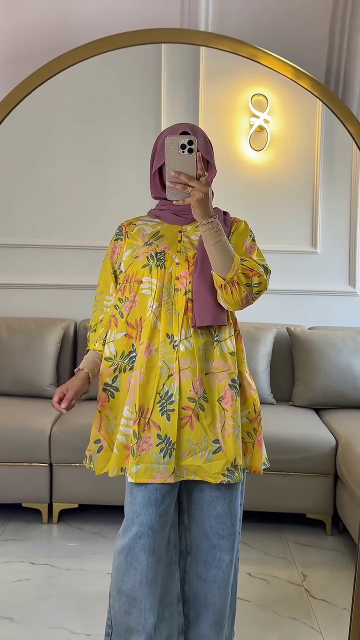 Mustard Yellow Floral Printed A-Line Kurti for Women