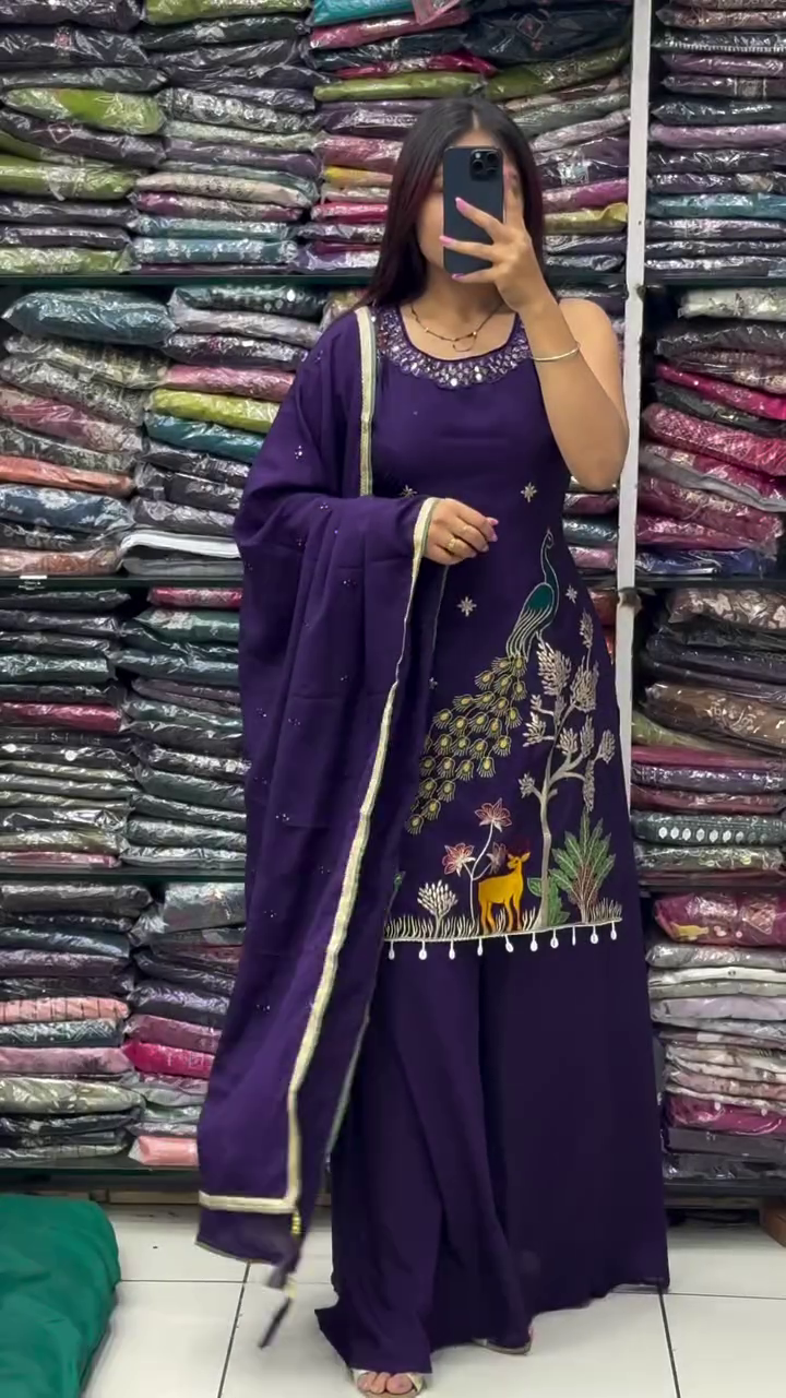 Elegant Purple Embroidered Kurta Set with Designer Dupatta