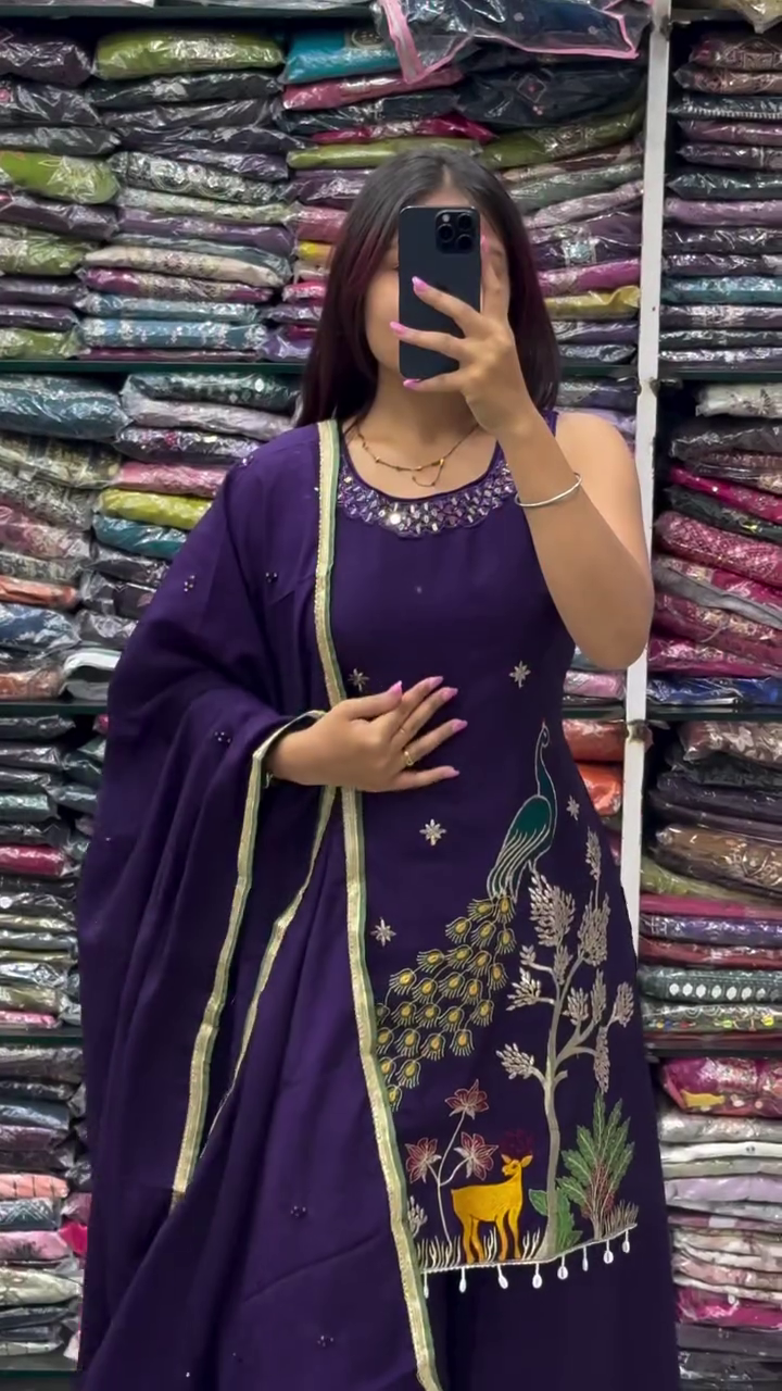 Elegant Purple Embroidered Kurta Set with Designer Dupatta