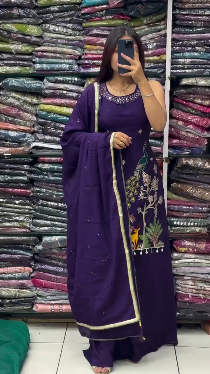 Elegant Purple Embroidered Kurta Set with Designer Dupatta