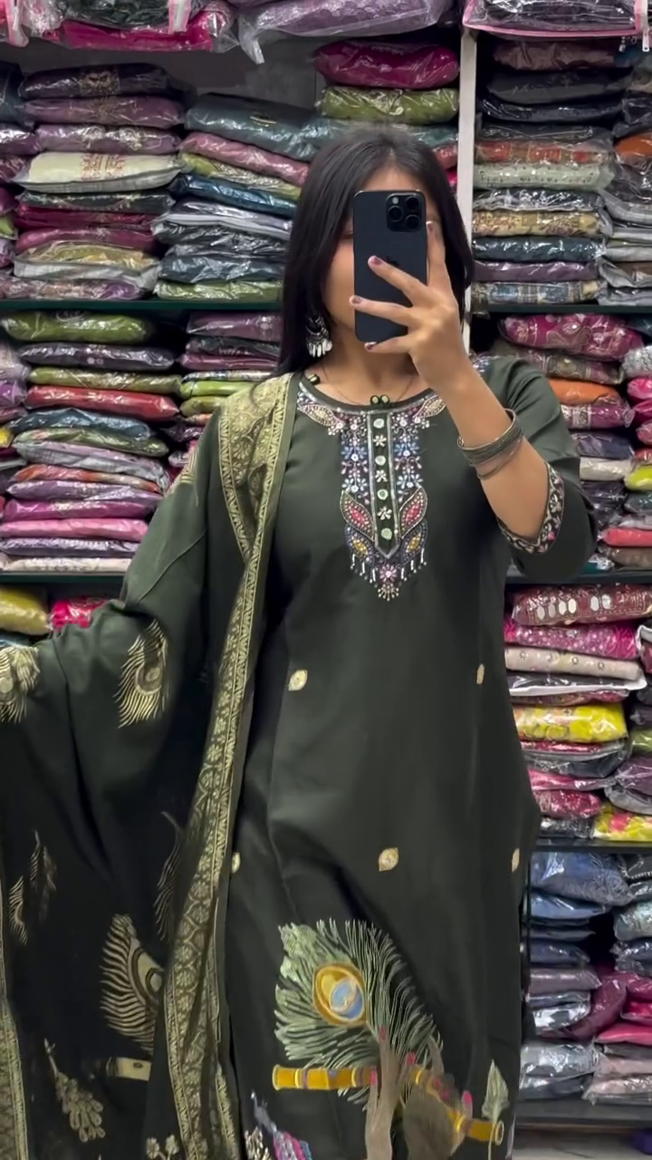 Elegant Dark Green Embroidered Kurta Set with Rich Designer Dupatta