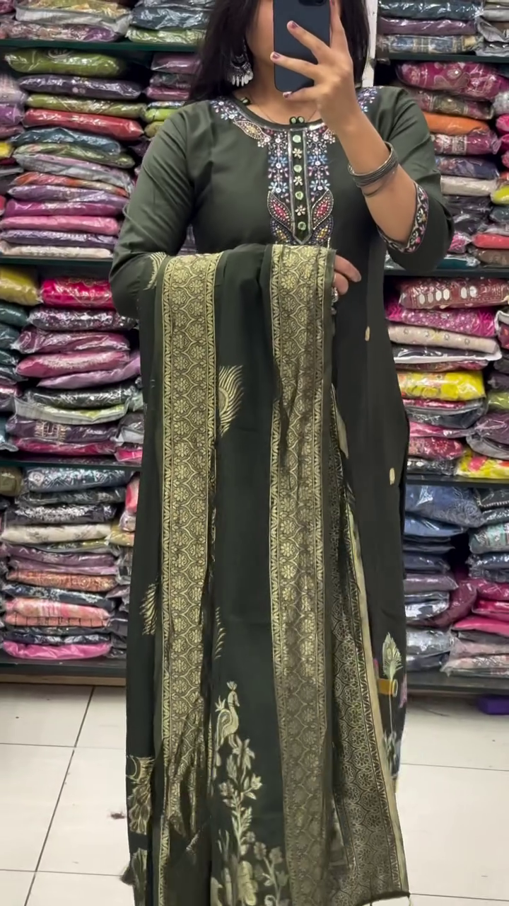 Elegant Dark Green Embroidered Kurta Set with Rich Designer Dupatta