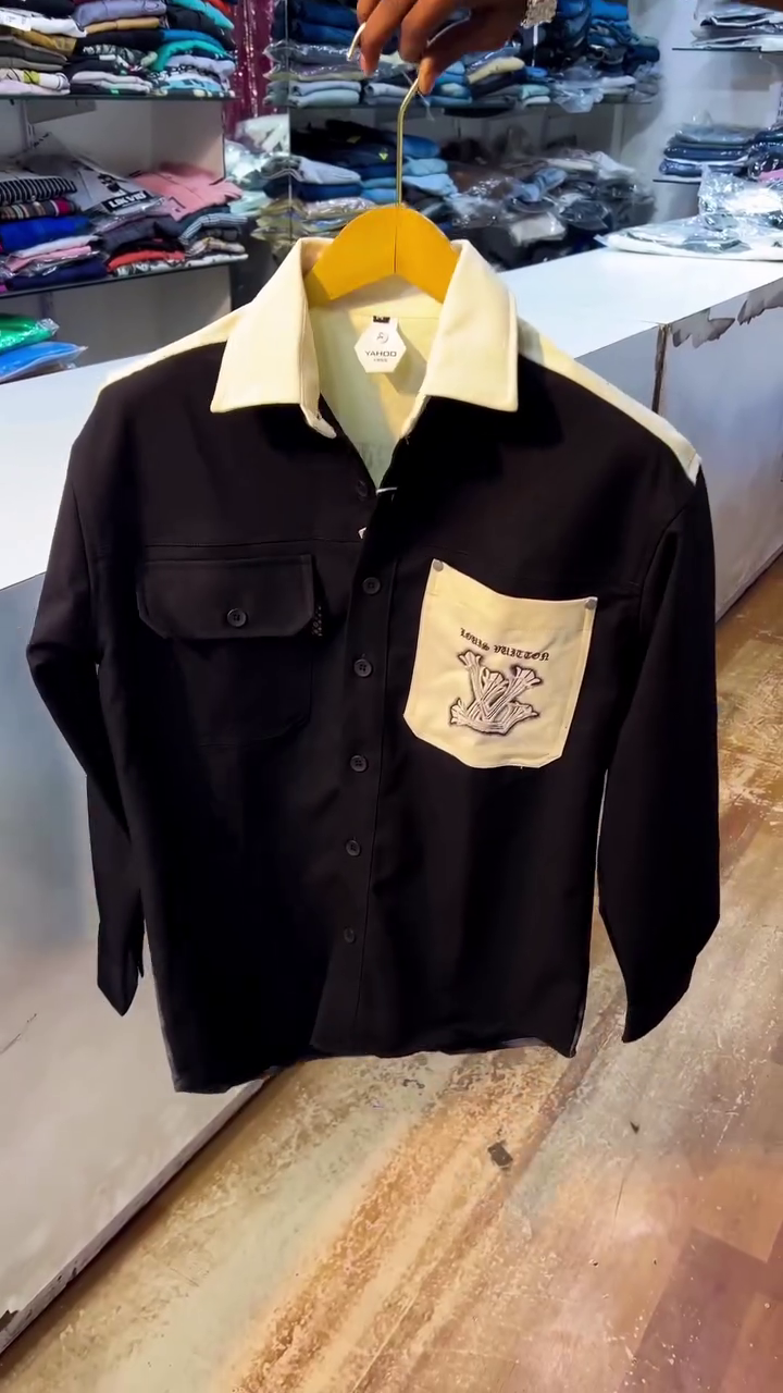 Stylish Black Contrast Collar Shirt