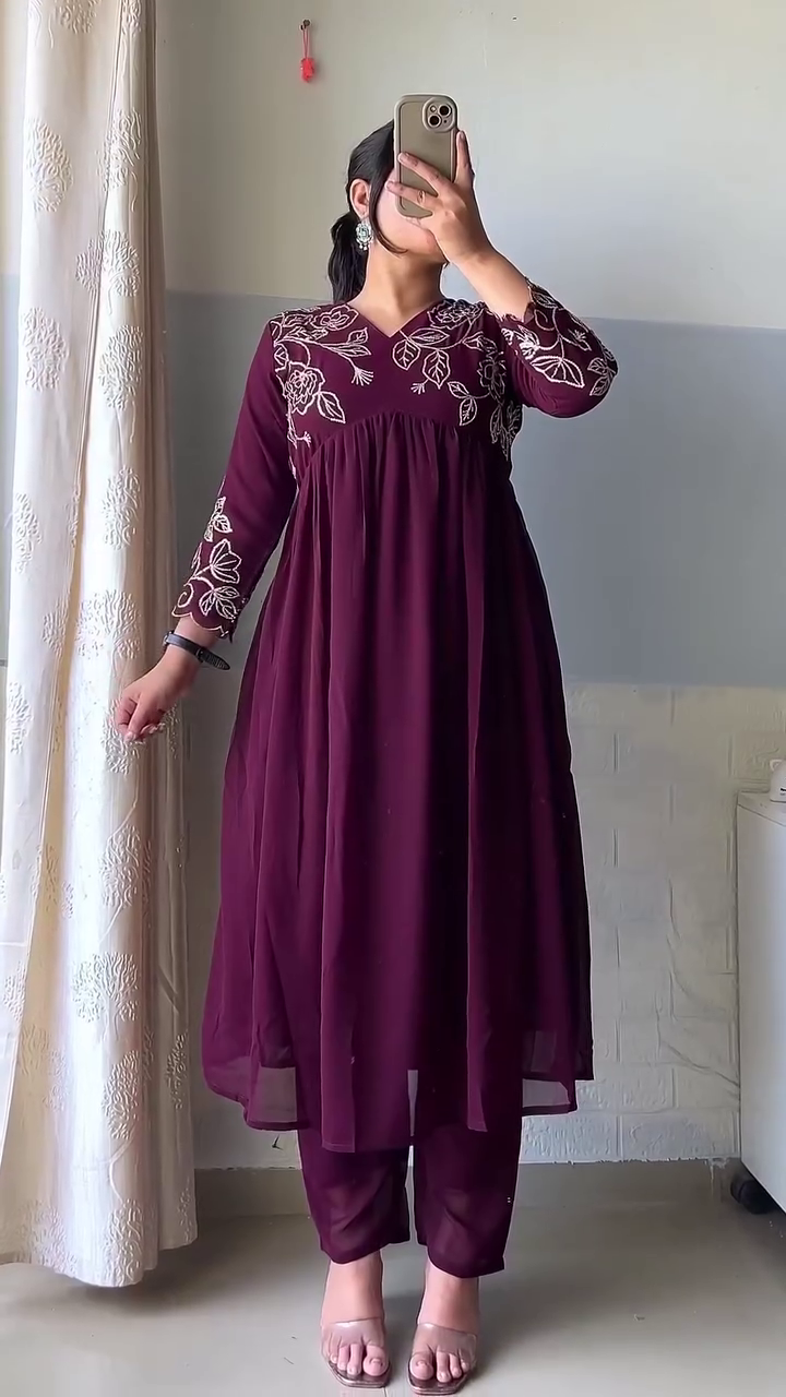 Elegant Mauve Embroidered Halter Kurta with Palazzo Set
