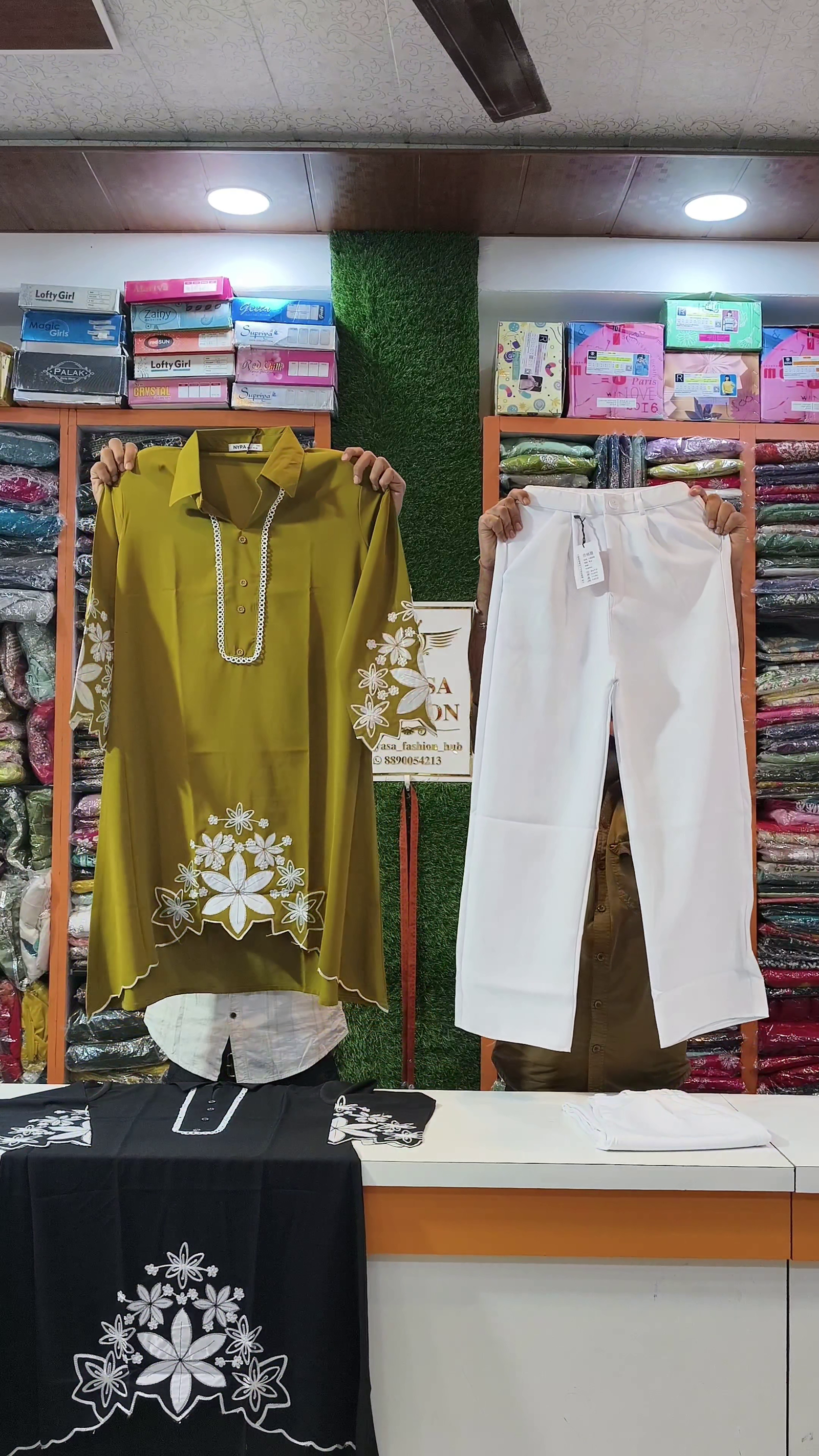 Classic Brown Embroidered Kurti with Elegant White Bottom