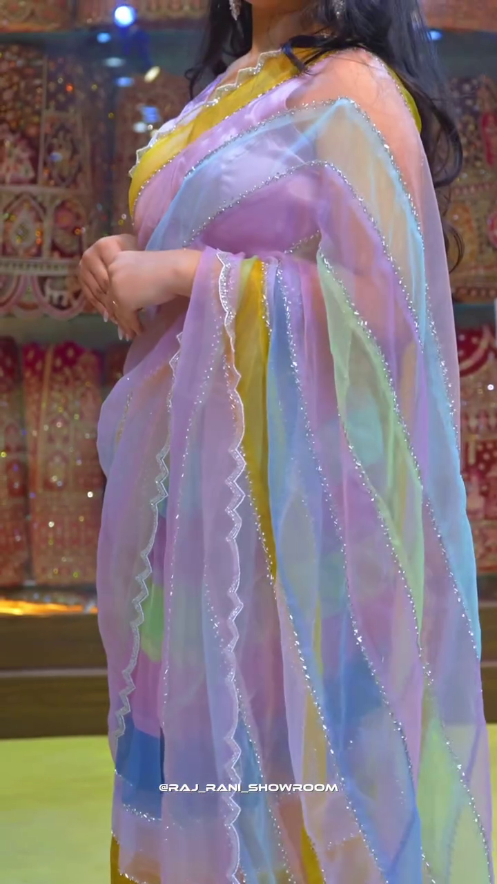 Elegant Pastel Rainbow Organza Saree