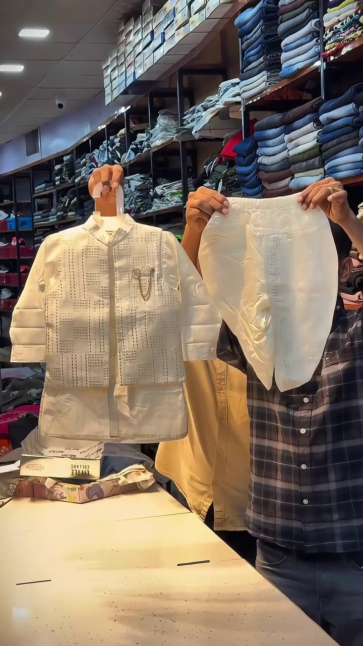 Cute Kids Polka Dot Dress with Denim Jacket and White Pants Set