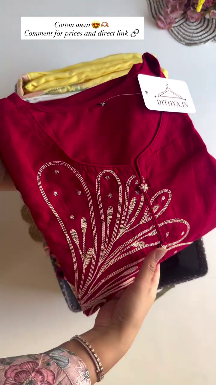 Premium Red Cotton Embroidered Kurti