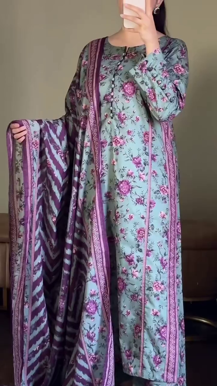 Floral Printed Kurta with Dupatta