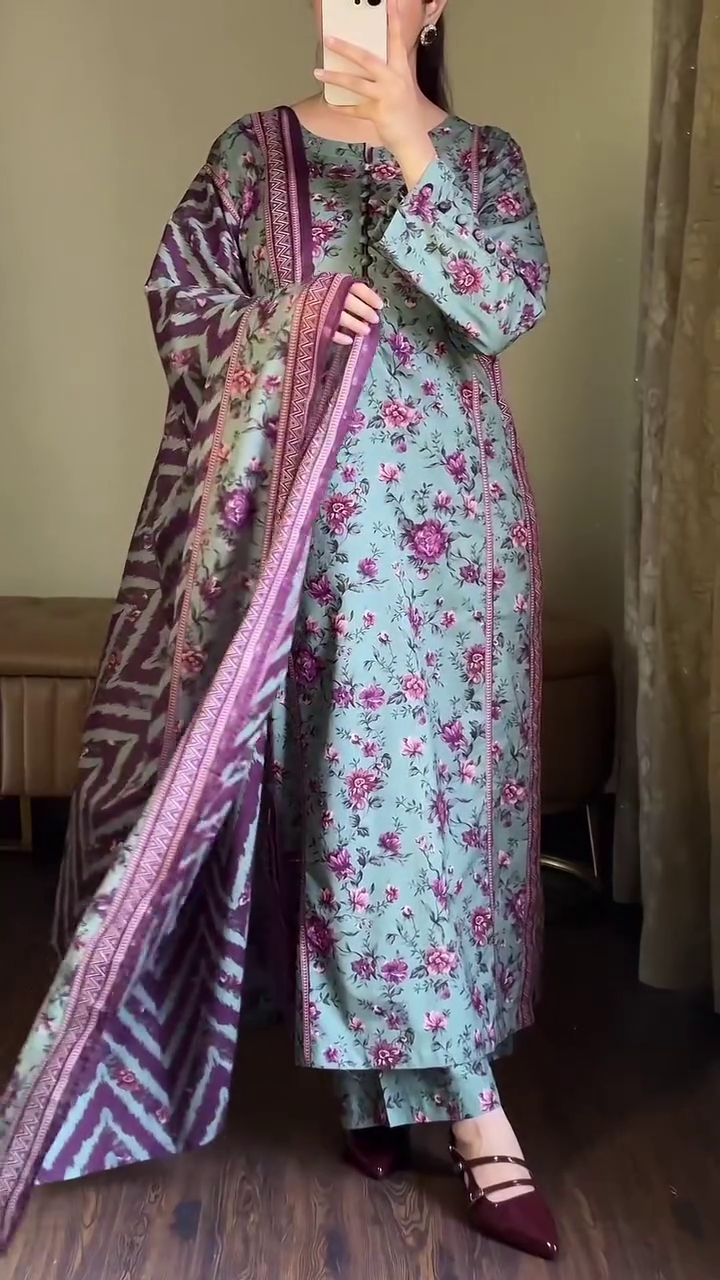 Floral Printed Kurta with Dupatta