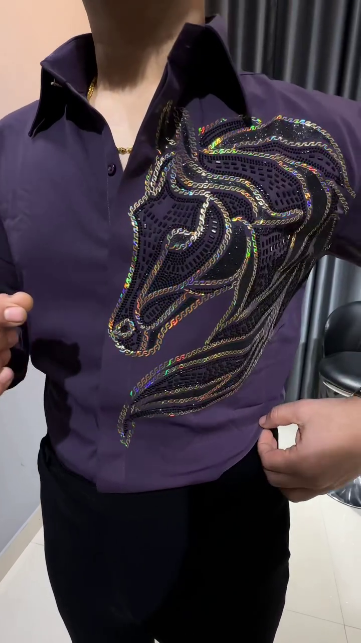 Premium Sequin Lion Design Statement Shirt