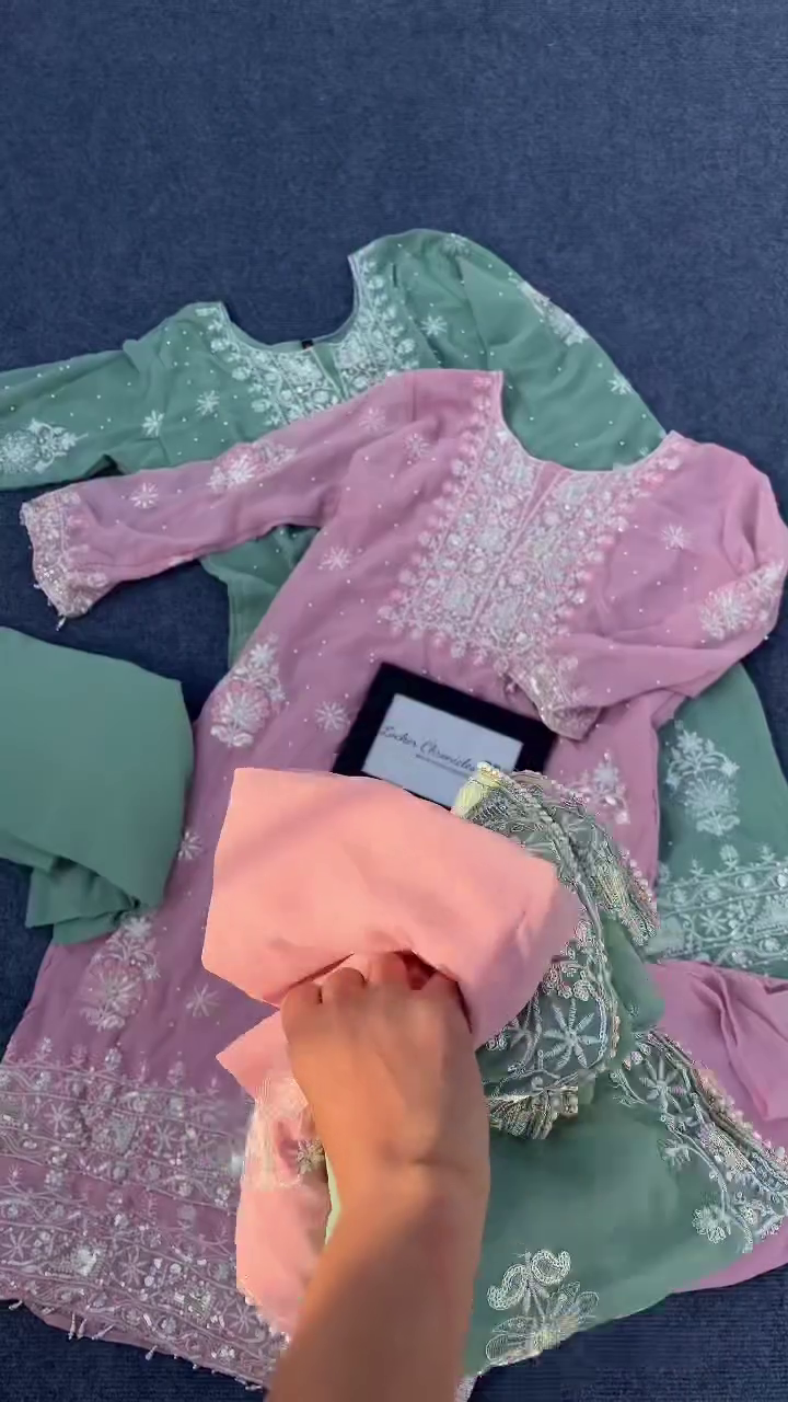 Pastel Pink & Green Embroidered Suit Combo