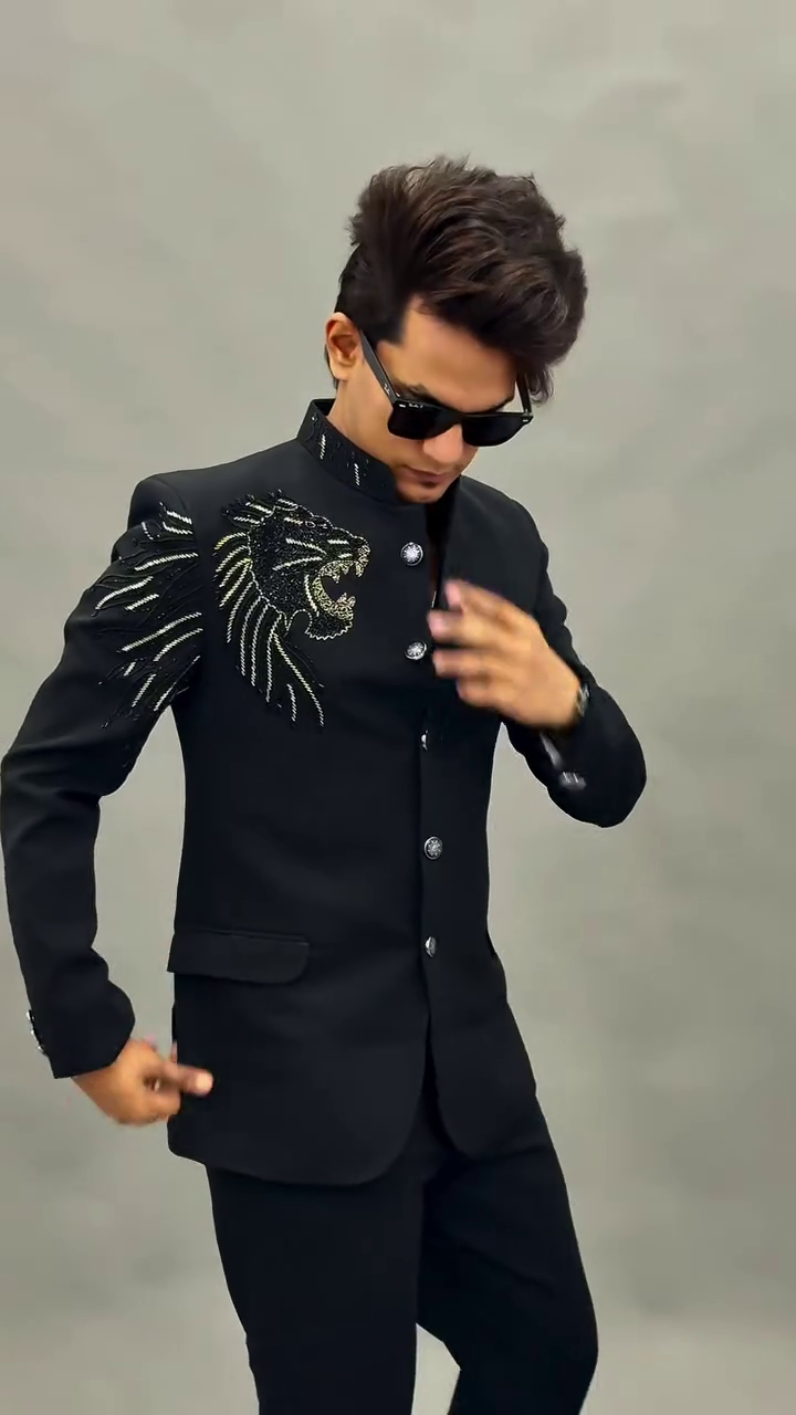 Royal Black Lion Embroidered Blazer