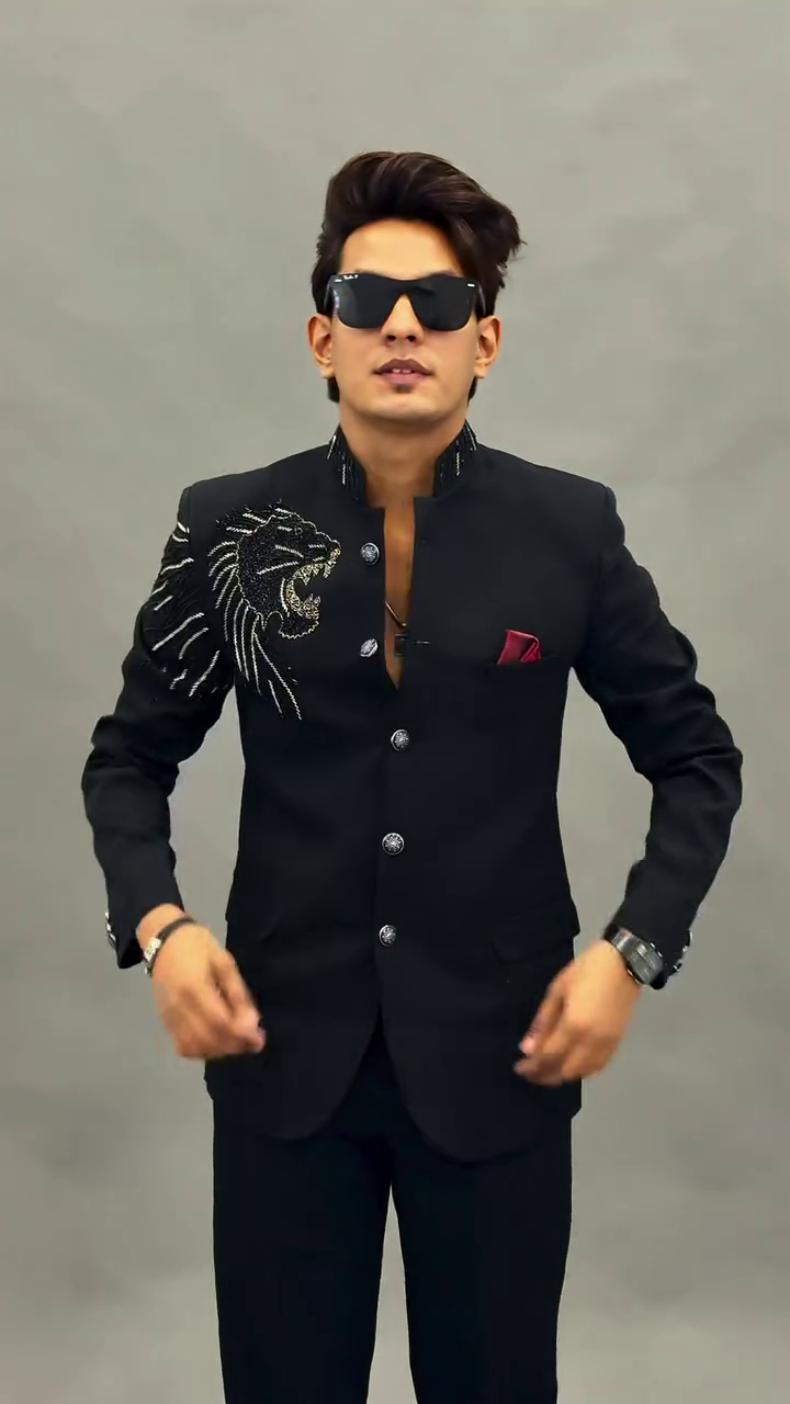 Royal Black Lion Embroidered Blazer