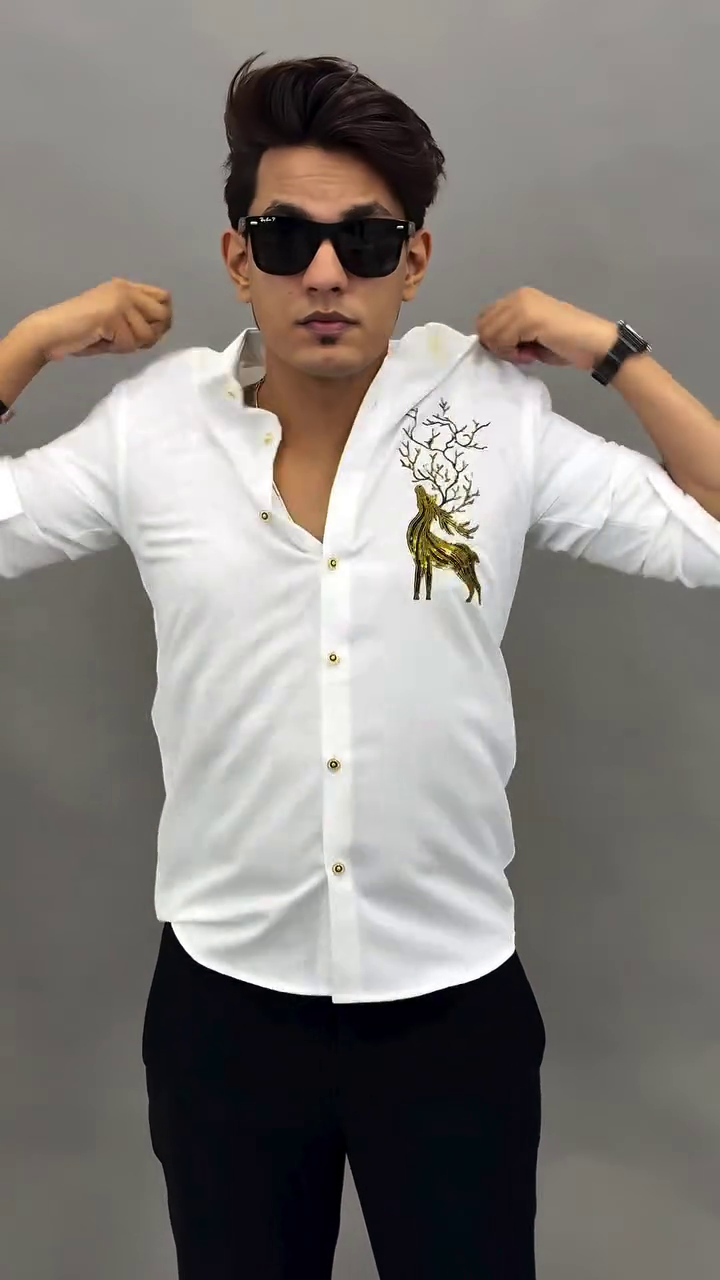 Premium White Deer Embroidered Shirt
