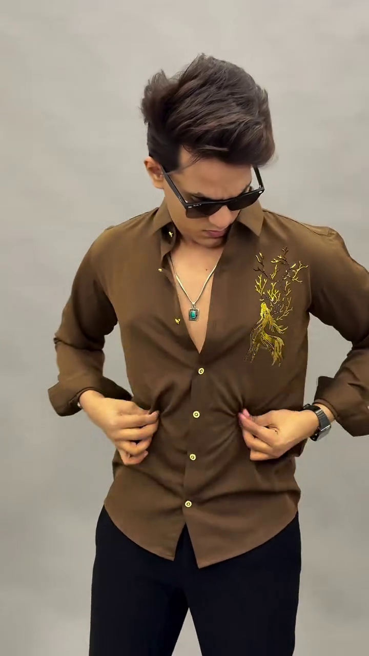 Premium White Deer Embroidered Shirt